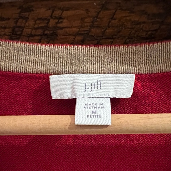 J Jill Red V Neck Cotton Blend Sweater Size Medium - Picture 4 of 8